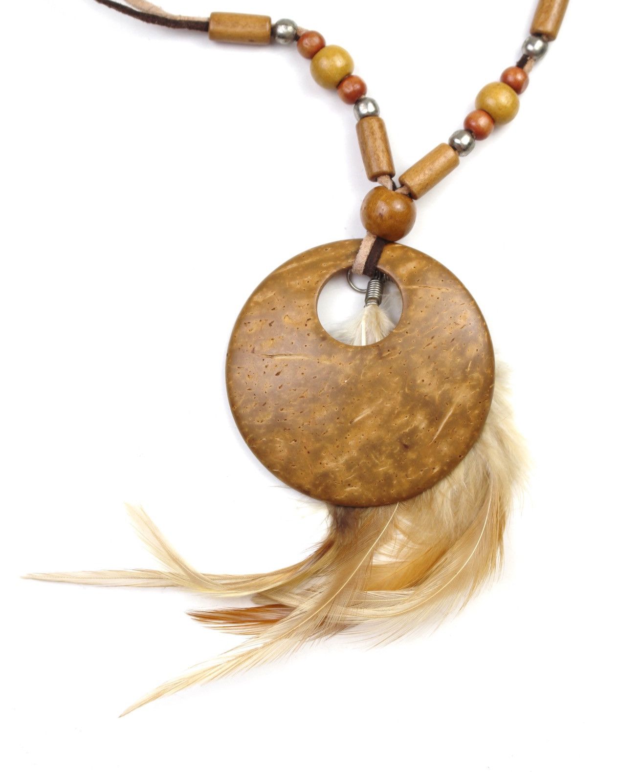 If Six Was Nine 2000S JAPANESE MADE BOHO FEATHER WOOD BEAD PENDANT NECKLACE Size ONE SIZE - 3 Thumbnail