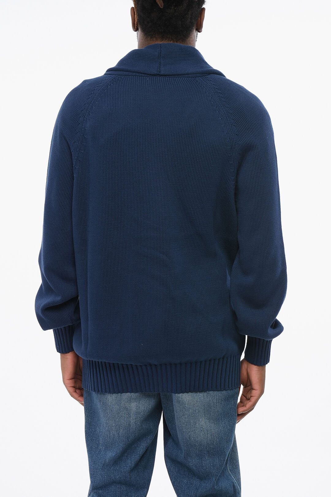 Brunello Cucinelli og1mm0725 Shawl Neck Pure Cotton Cardigan in Blue Size US XL / EU 56 / 4 - 2 Thumbnail