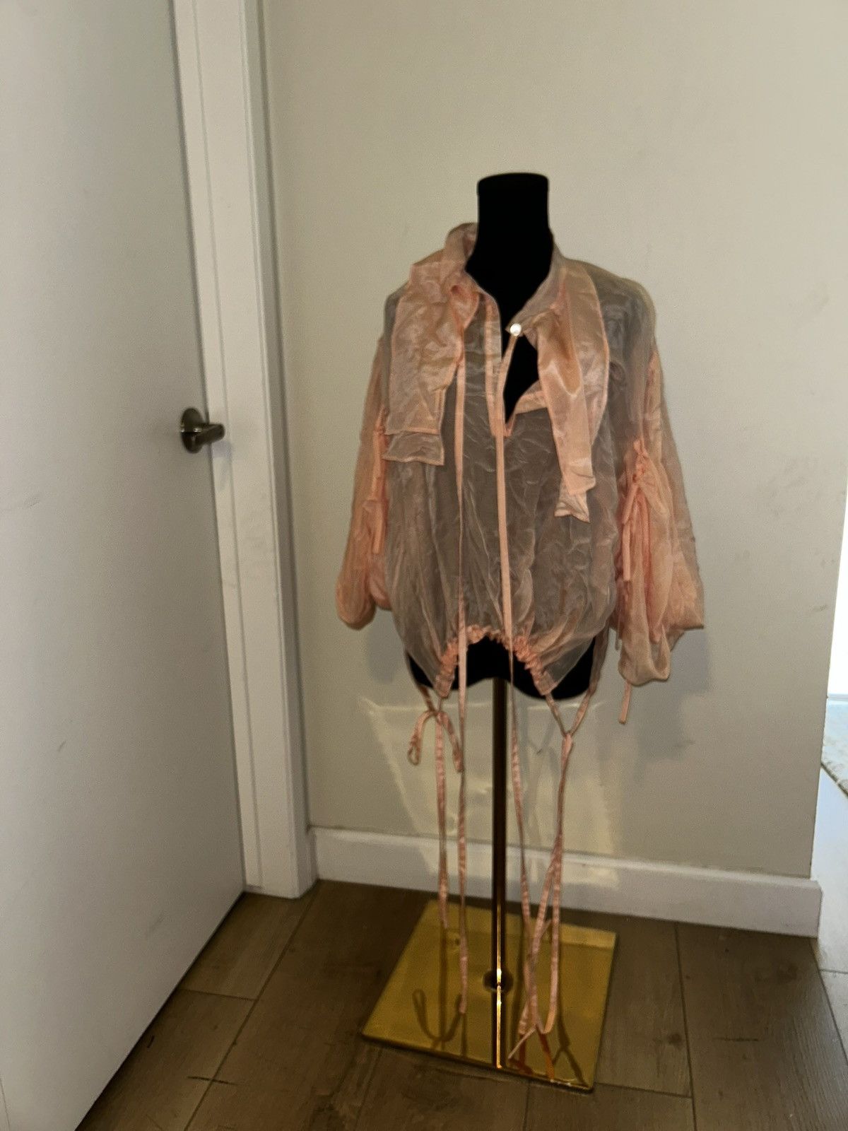 Lanvin LANVIN Sheer 3/4 sleeve billowy blouse drawstring tie detail Size XL / US 12-14 / IT 48-50 - 2 Thumbnail