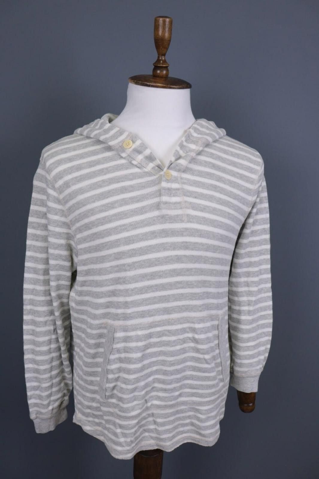 J.Crew J.Crew Gray Striped Henley Knit Hooded Sweater Size M Size US M / EU 48-50 / 2 - 7 Thumbnail