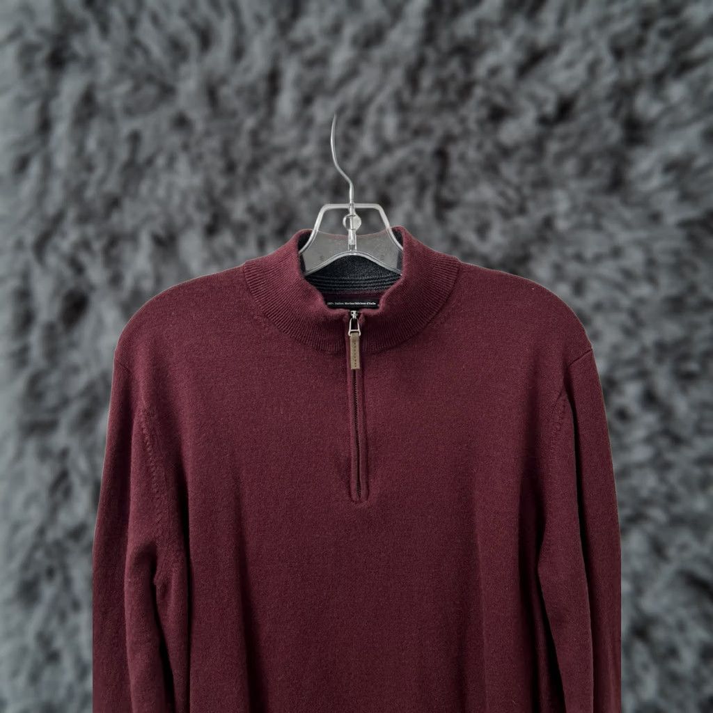 Nordstrom Nordstrom Mens XL Burgundy 100% Italian Merino Wool 1/4 Zip Sweater Pullover L/S Mock Neck Regular Fit Dry Clean Only Size US XL / EU 56 / 4 - 1 Thumbnail