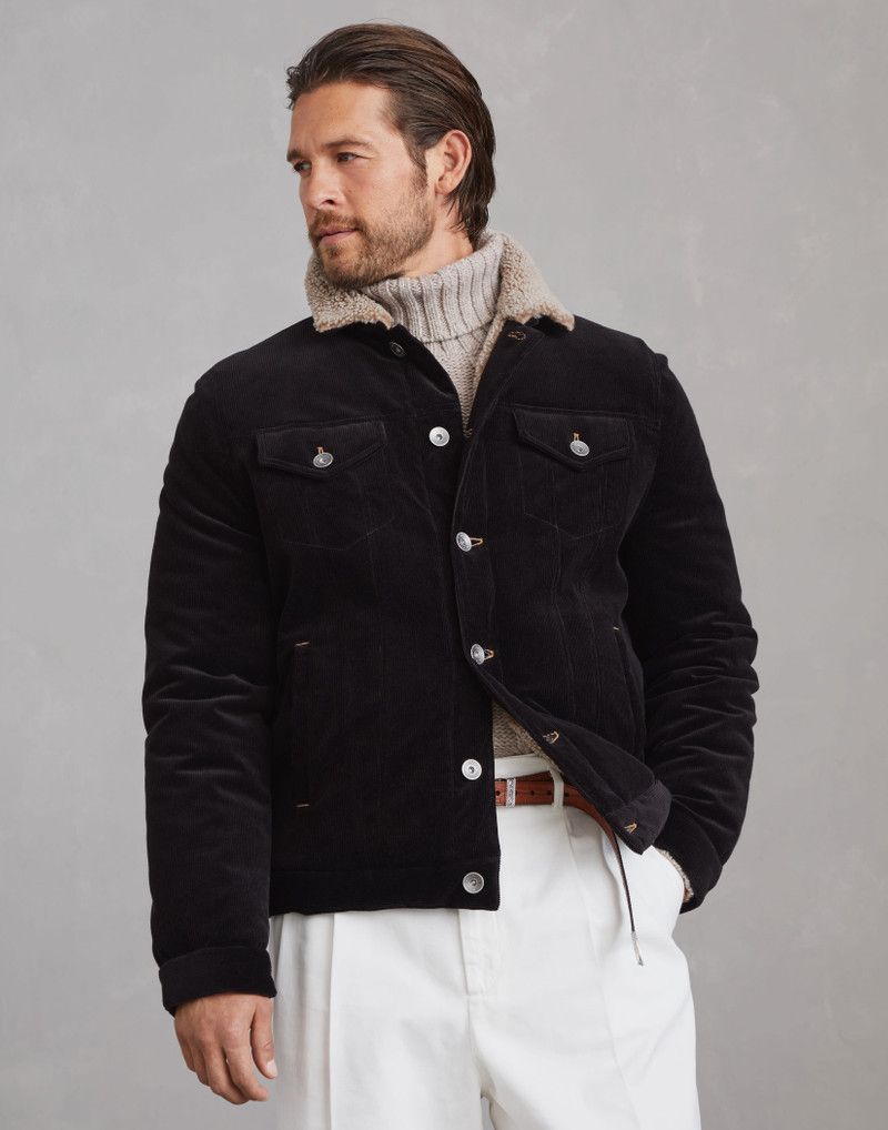 Brunello Cucinelli o1w1db10326 Corduroy Four Pocket Jacket in Black Size US L / EU 52-54 / 3 - 1 Thumbnail