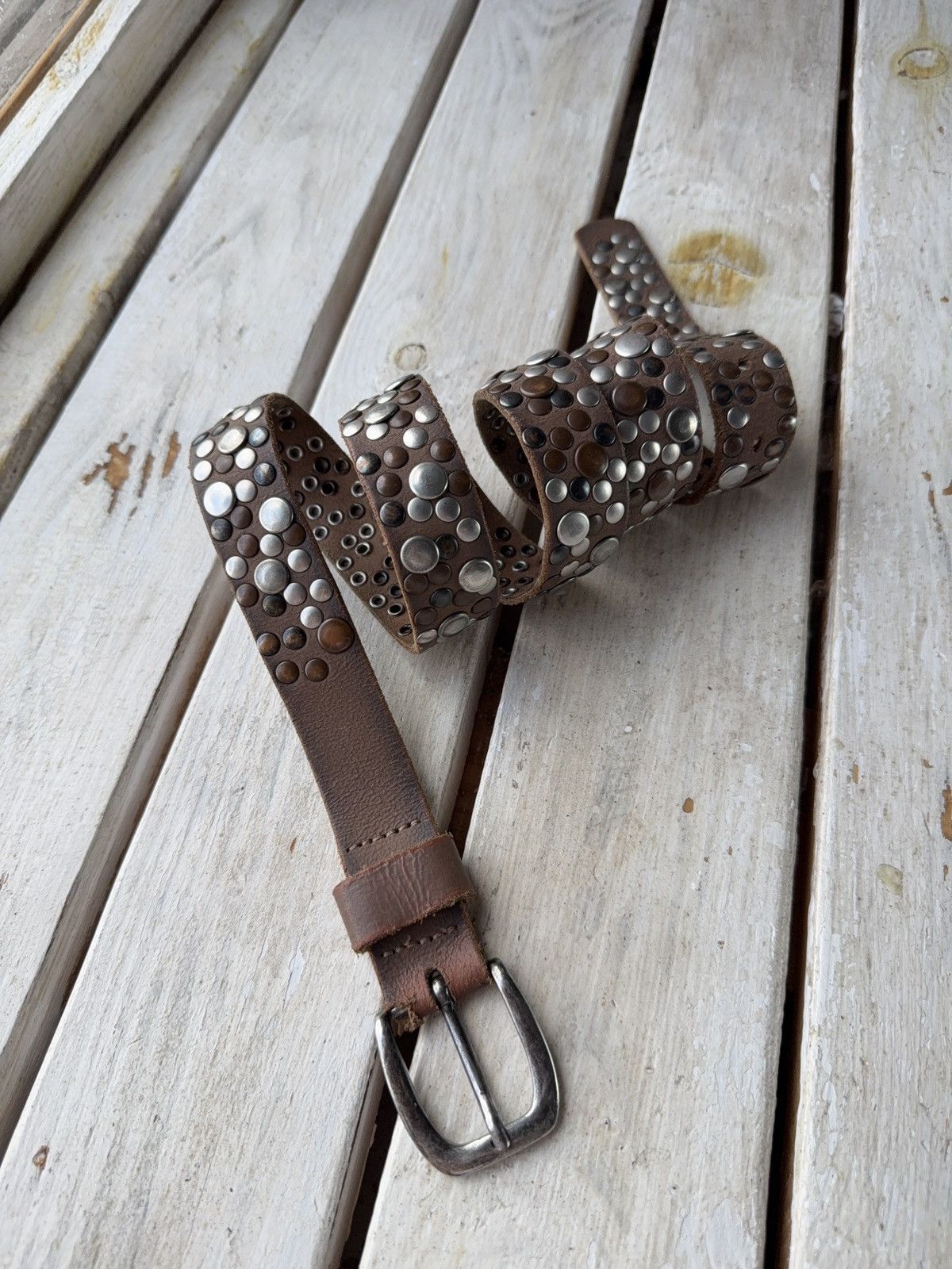 Leather Vintage Japanese Leather Punk Emo Rock Goth Y2K Drill belt Size ONE SIZE - 2 Thumbnail