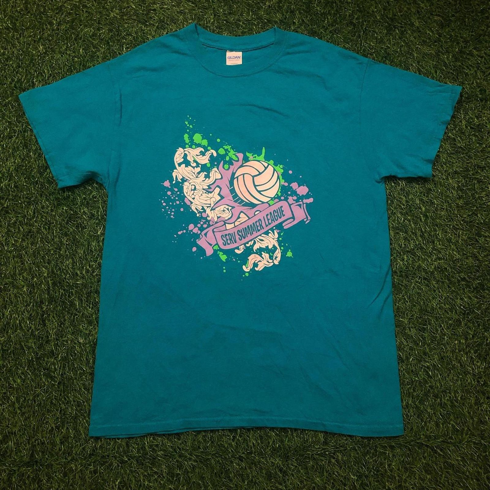 Gildan Teal ‘SERV Summer League’ Volleyball Graphic Number Tee Size US M / EU 48-50 / 2 - 1 Thumbnail