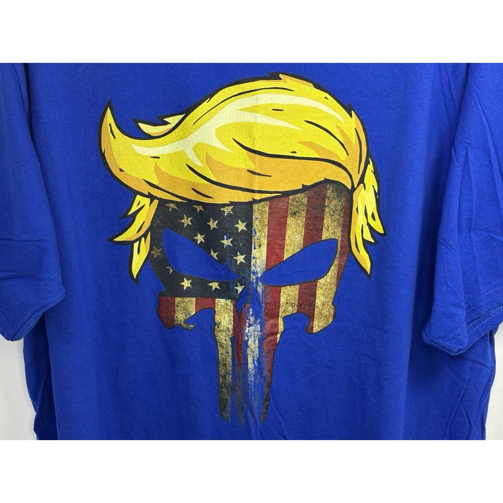 The Unbranded Brand Trump Punisher Skull Tee 2XL Blue USA Flag Hair Graphic Size US XXL / EU 58 / 5 - 6 Thumbnail