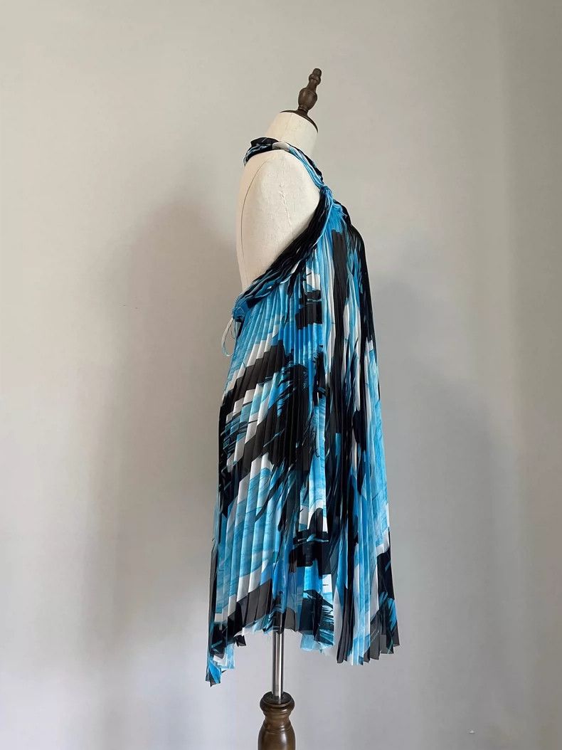 Issey Miyake Issey Miyake size:2 Blue and black printed dress Size S / US 4 / IT 40 - 4 Thumbnail