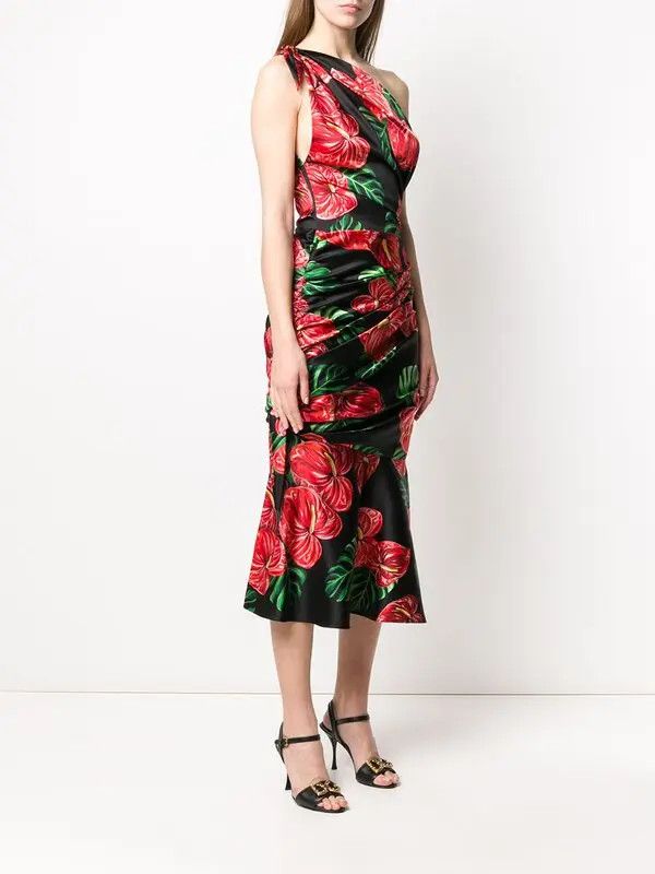 Dolce & Gabbana o1y0825 One-Shoulder Midi Dress in Multicolor Size XS / US 0-2 / IT 36-38 - 2 Thumbnail