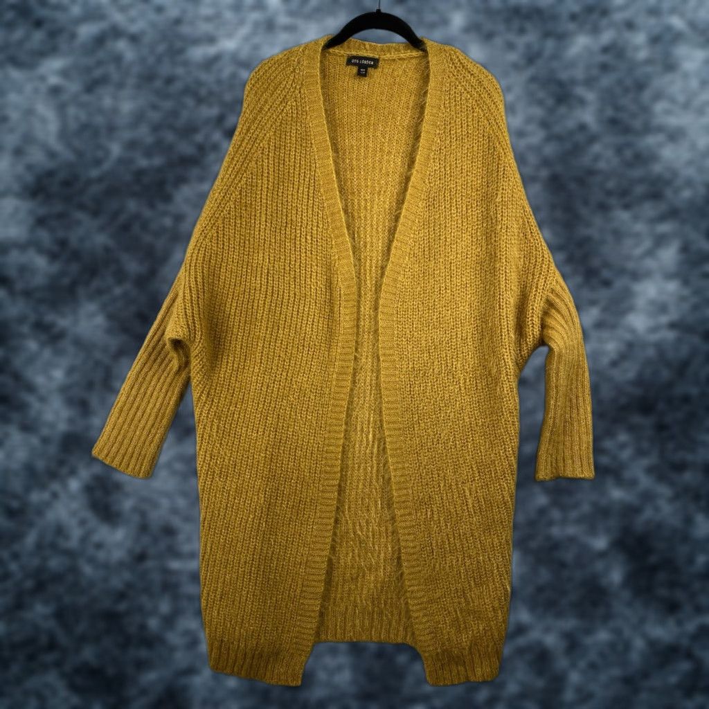 Vintage QED London Cardigan Sweater Womens S Gold Long Duster Cable Knit Dolman Sleeve Size S / US 4 / IT 40 - 1 Thumbnail