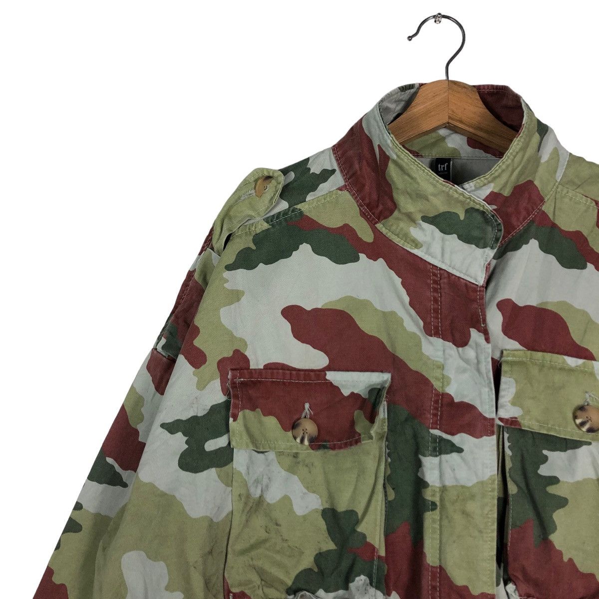 Japanese Brand 🔥Vintage Cropped Biker Jacket Trf Japan Camouflage Army Size US M / EU 48-50 / 2 - 7 Thumbnail