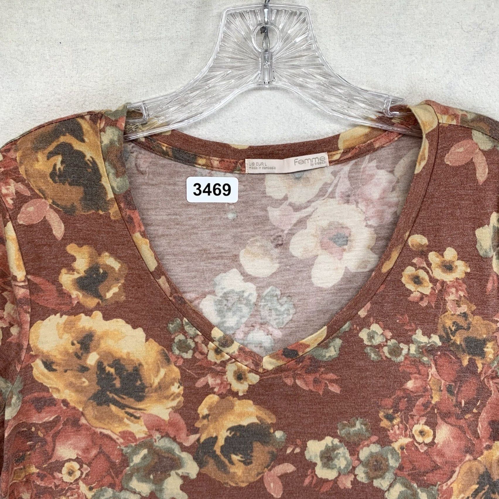 Vintage Femme By Tresics Floral Blouse Long Sleeve T Shirt Soft Stretch Large EUC Size L / US 10 / IT 46 - 4 Thumbnail