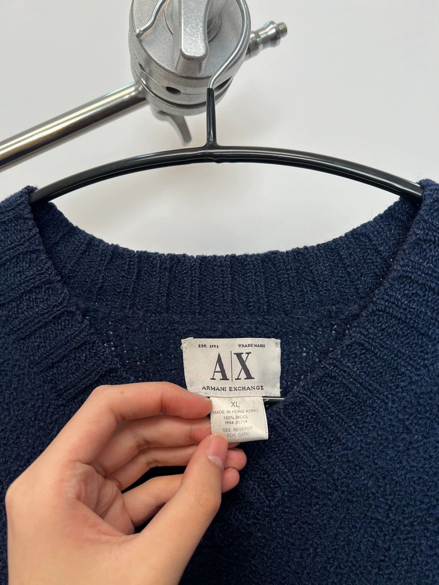 Armani Exchange Armani Exchange V-neck Wool Blend Sweater Blue Relaxed Size XL / US 12-14 / IT 48-50 - 6 Thumbnail