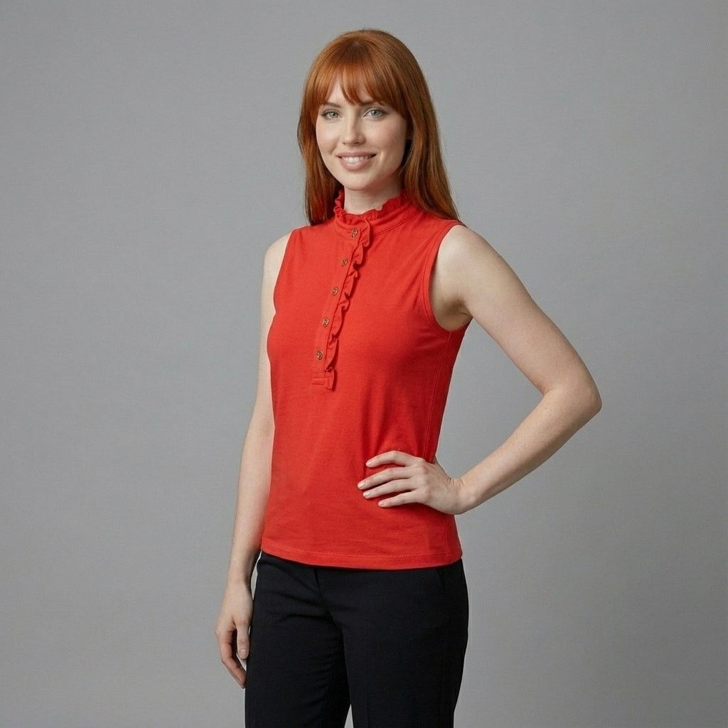 Tory Burch Tory Burch Red Orange Ruffle Sleeveless Polo Top Medium Size M / US 6-8 / IT 42-44 - 1 Thumbnail