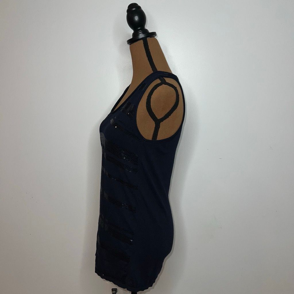 Banana Republic Banana Republic, Navy Blue Front Sequin Striped Long Tank, Women’s Small Size S / US 4 / IT 40 - 4 Thumbnail