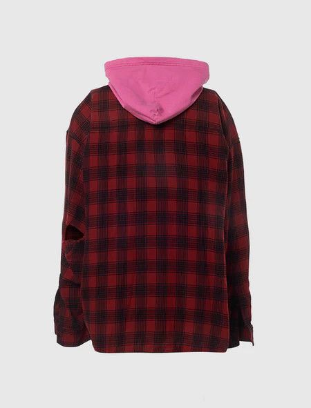 Balenciaga o1bcso1str1124 Hooded Shirt Oversized in Red/Black Size US S / EU 44-46 / 1 - 4 Thumbnail