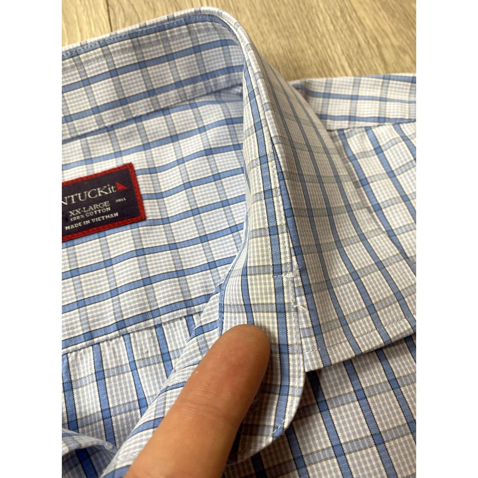 UNTUCKit UNTUCKit Shirt Mens XXL Blue Checked Plaid Long Sleeve Button Down Casual Business Knit Cotton Regular Fit Size US XXL / EU 58 / 5 - 5 Thumbnail