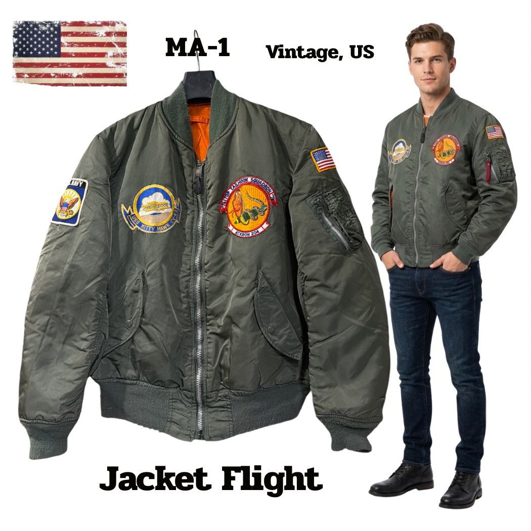 Vintage "Vintage US Military MA-1 Bomber Jacket Flight Nylon Green" Size US M / EU 48-50 / 2 - 1 Thumbnail