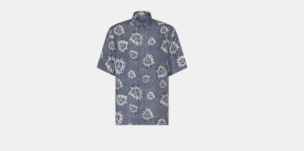 o1w1db10624 Short Sleeved Shirt in Blue Silk Twill