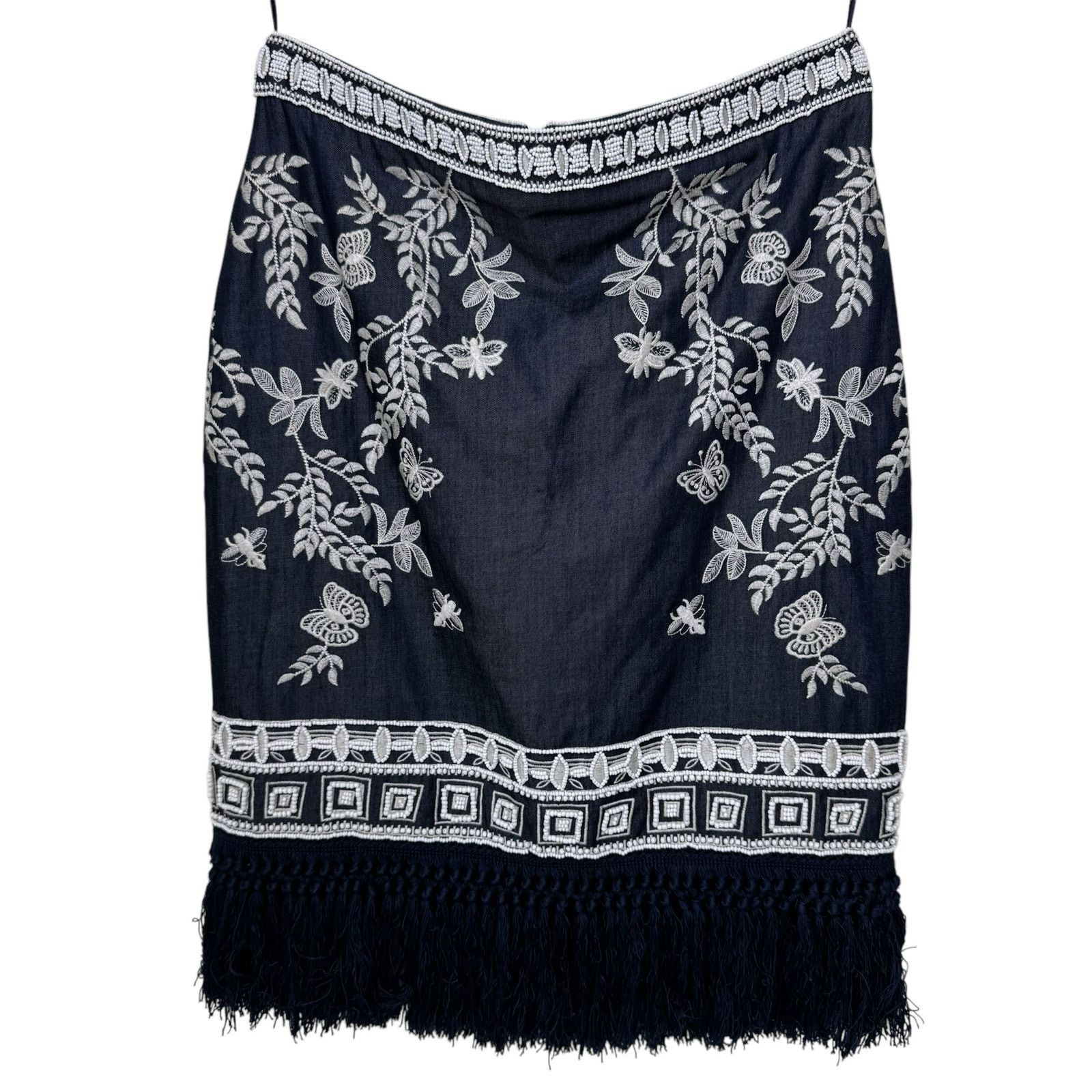 Other ELLE SASSON Beaded Fringe Floral Embroidery Mini Skirt 36/4 Size 27" / US 4 / IT 40 - 7 Thumbnail
