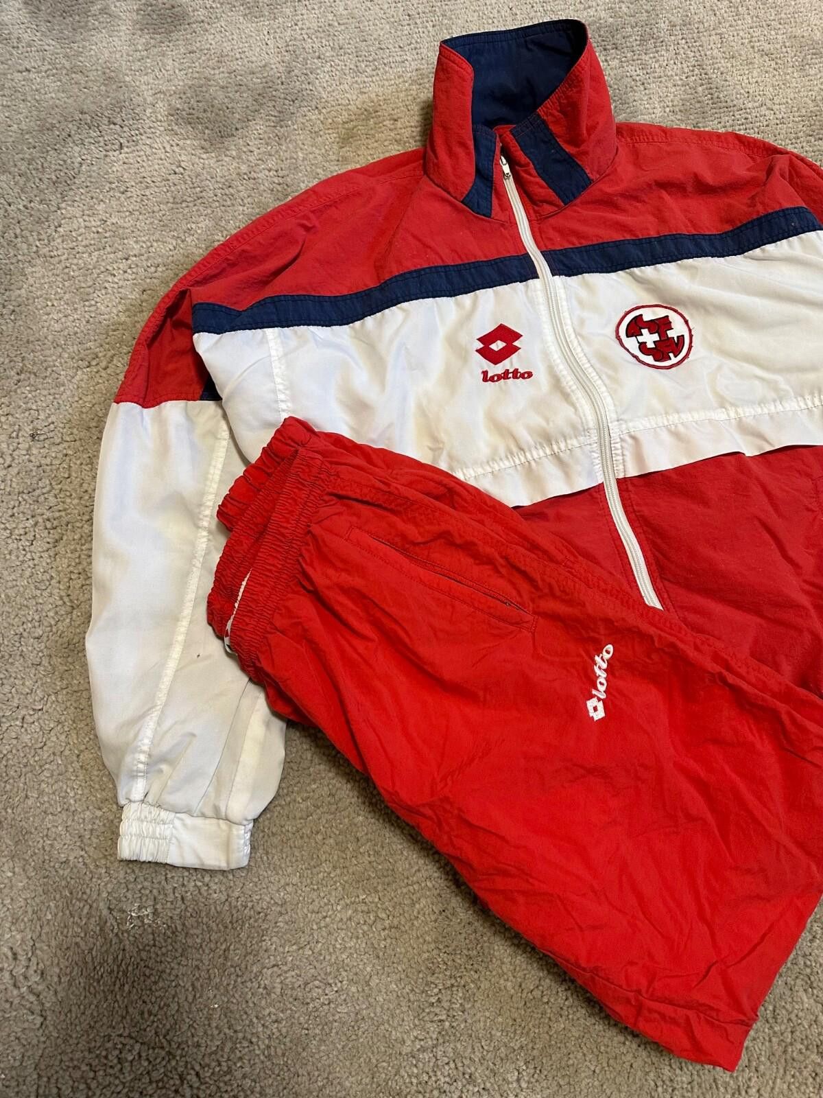 Lotto Sport SWITZERLAND 90s HOME FOOTBALL SOCCER TRACK SUIT LOTTO sz L Size US L / EU 52-54 / 3 - 2 Thumbnail
