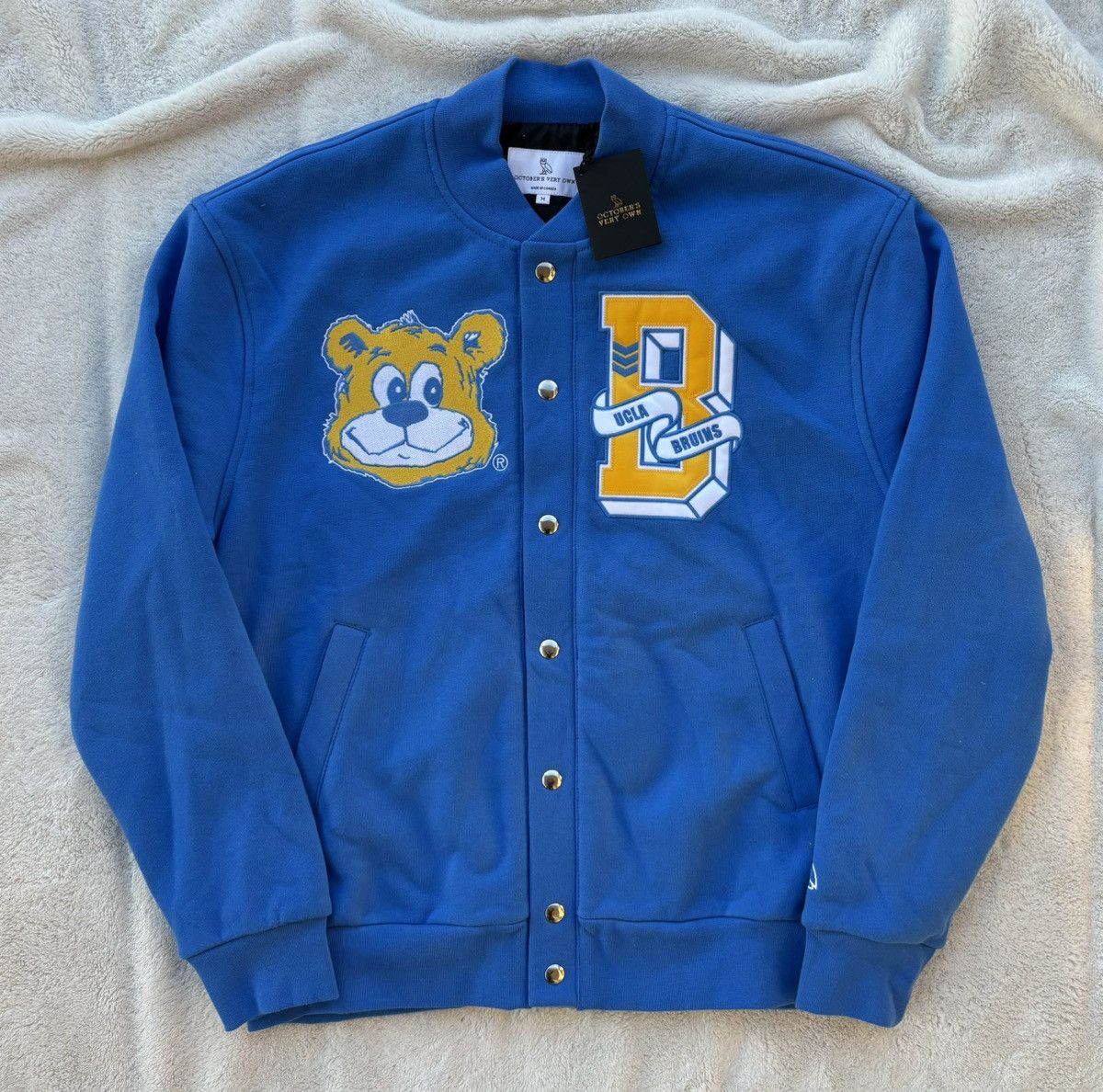 OVO x Bruins Blue Fleece Varsity Jacket
