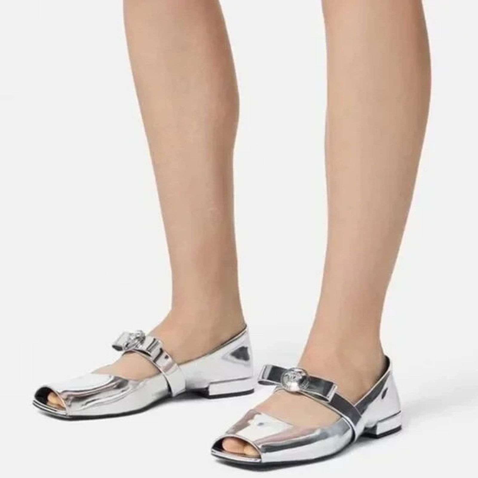 Versace VERSACE SILVER LEATHER COIN MEDUSA HEAD BOW FLATS 40 10 Size US 10 / IT 40 - 4 Thumbnail