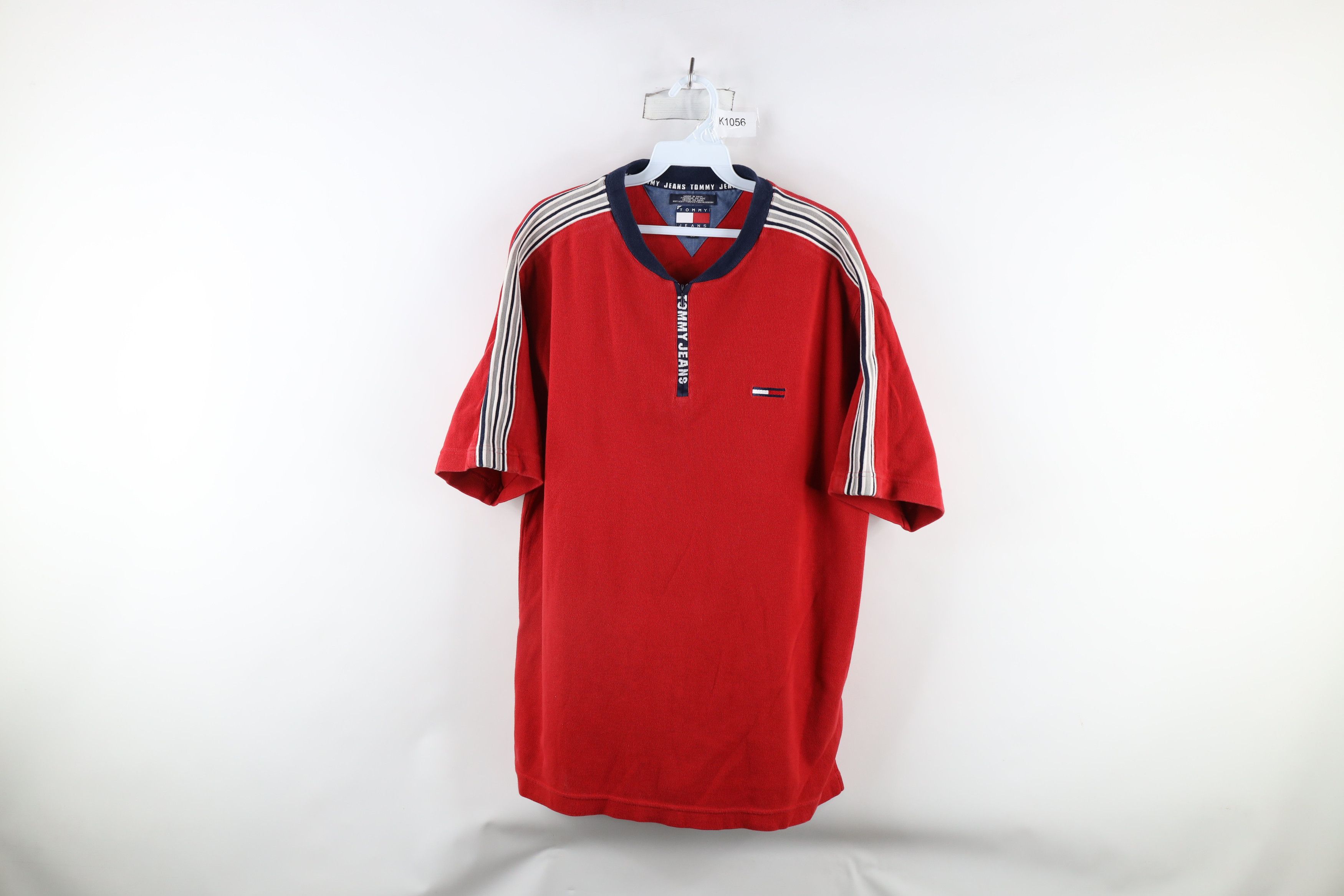 Tommy Hilfiger × Vintage Vintage 90s Tommy Hilfiger Waffle Knit Half Zip T-Shirt Size US L / EU 52-54 / 3 - 1 Thumbnail