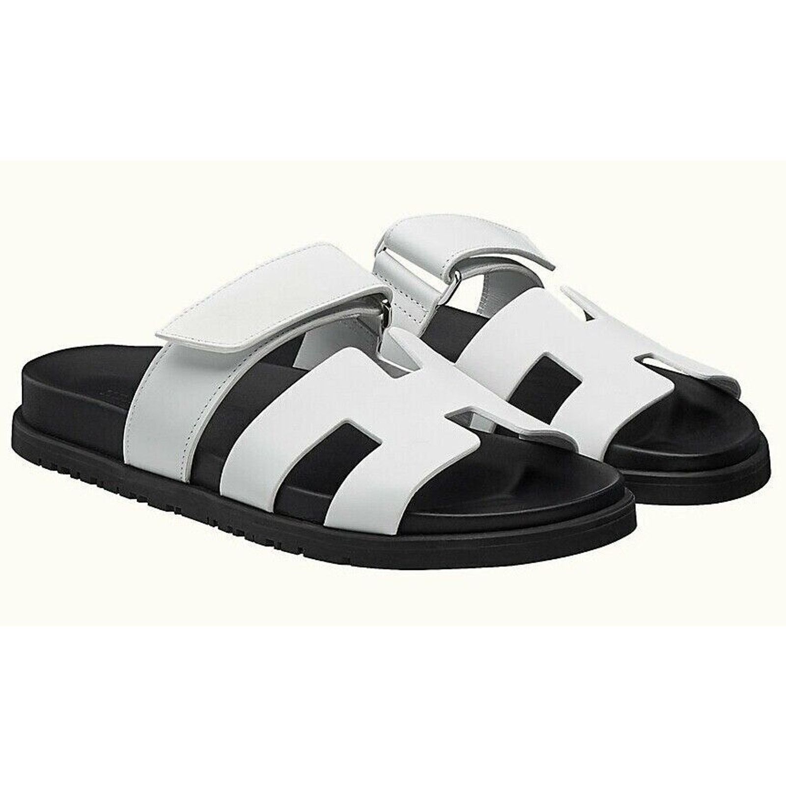 Hermes Hermes Chypre Sandal Black White Calfskin Leather H Logo Size US 11.5 / IT 41.5 - 1 Thumbnail