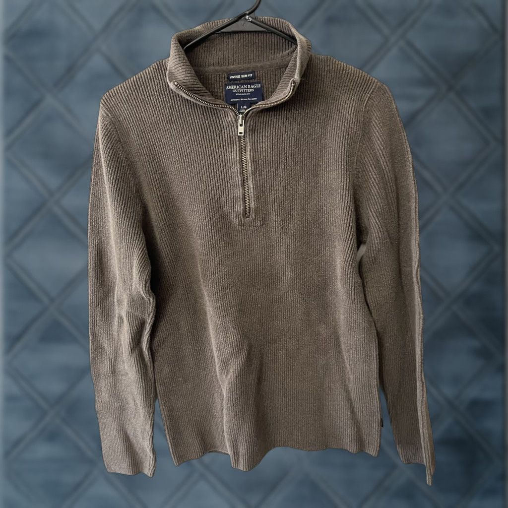 American Eagle Outfitters VINTAGE American Eagle Sweater Mens Large L Brown 1/4 Zip Slim Fit Long Sleeve Size US L / EU 52-54 / 3 - 1 Thumbnail
