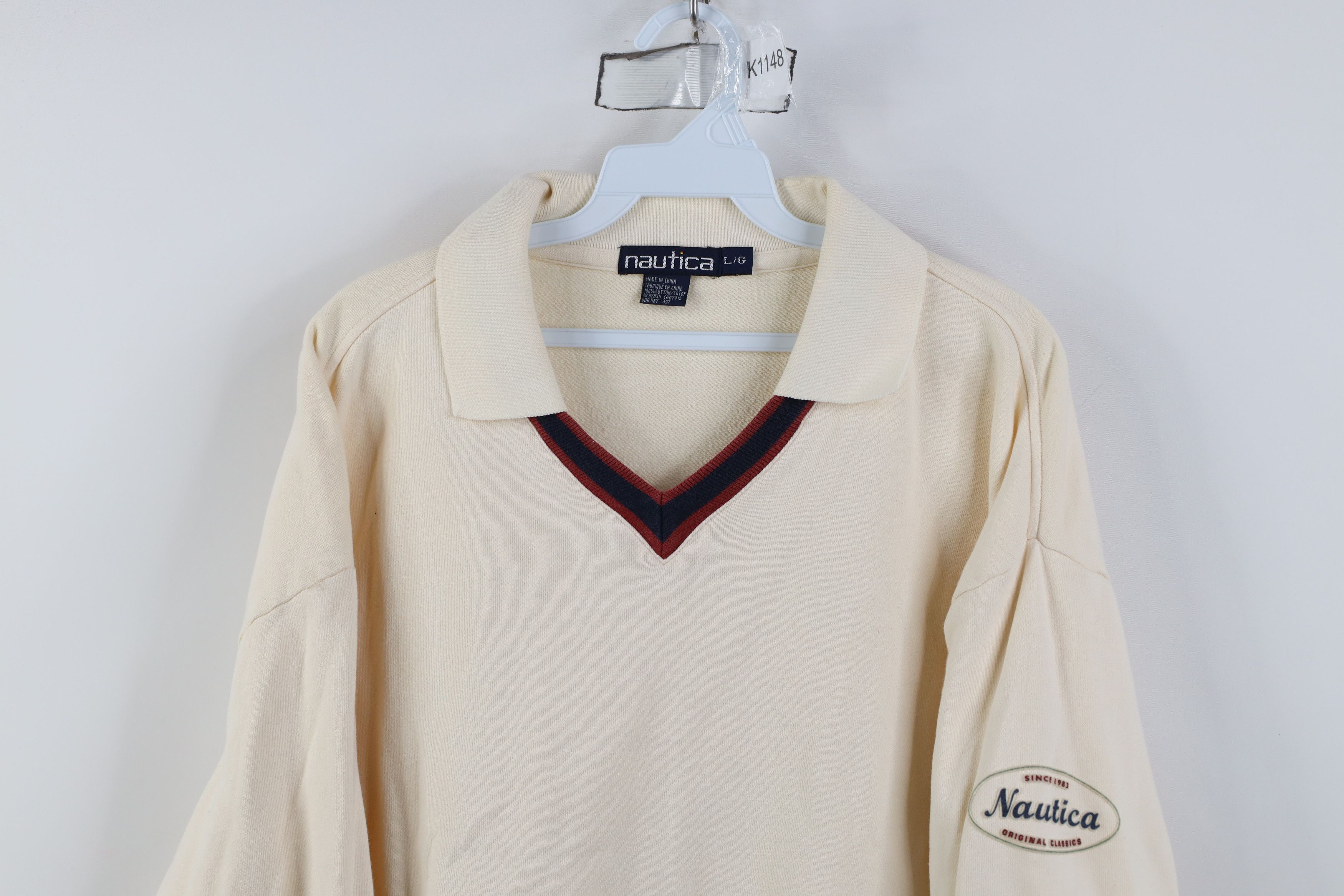 Nautica Vintage 90s Nautica Striped Collared Pullover Sweatshirt Size US L / EU 52-54 / 3 - 2 Thumbnail