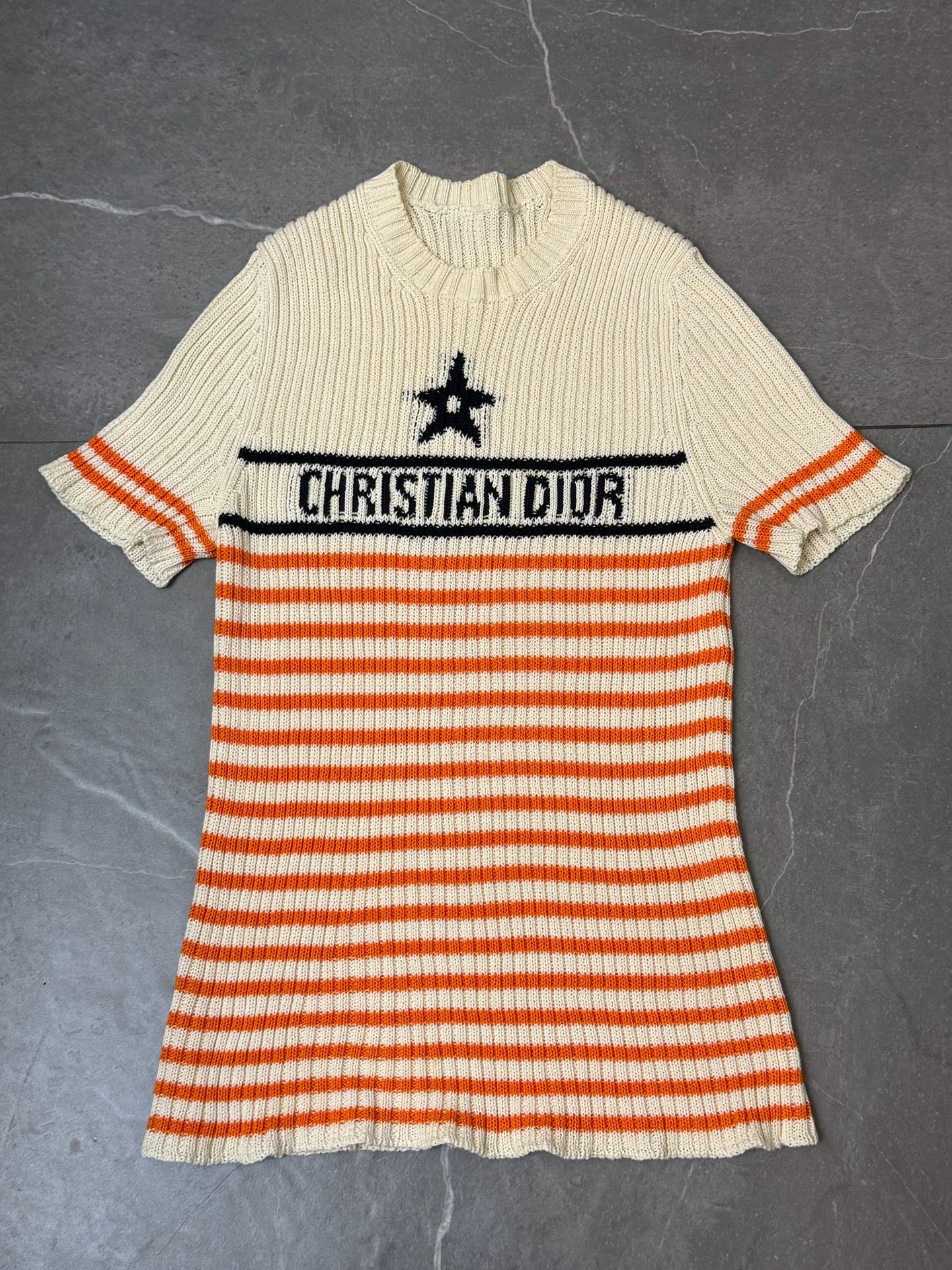 Dior Dior Lucky Star Logo Orange White Stripe Knit Tee Size XS / US 0-2 / IT 36-38 - 1 Thumbnail