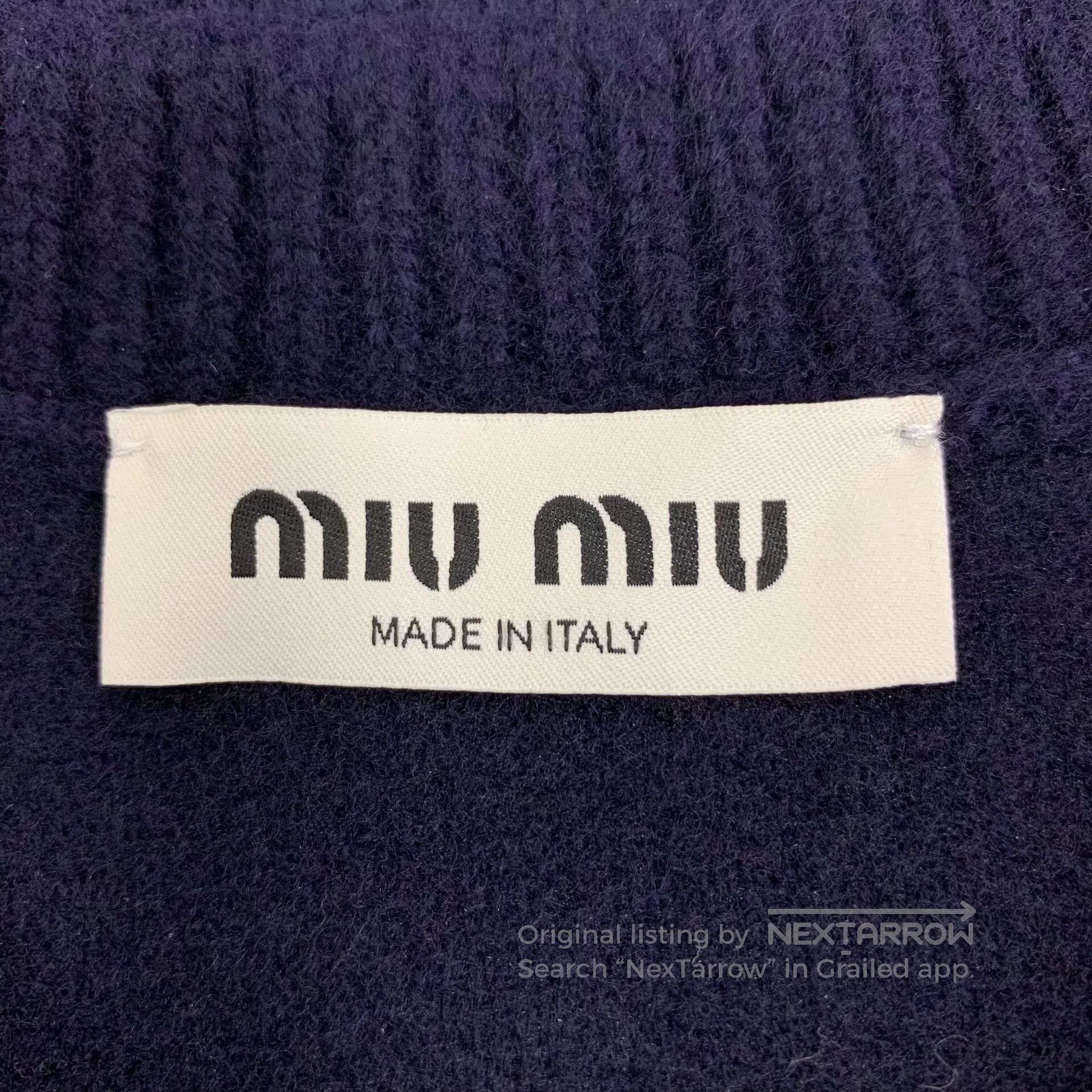 Miu Miu Miu Miu Navy blue logo lettering embroidery cashmere round Size XS / US 0-2 / IT 36-38 - 6 Thumbnail