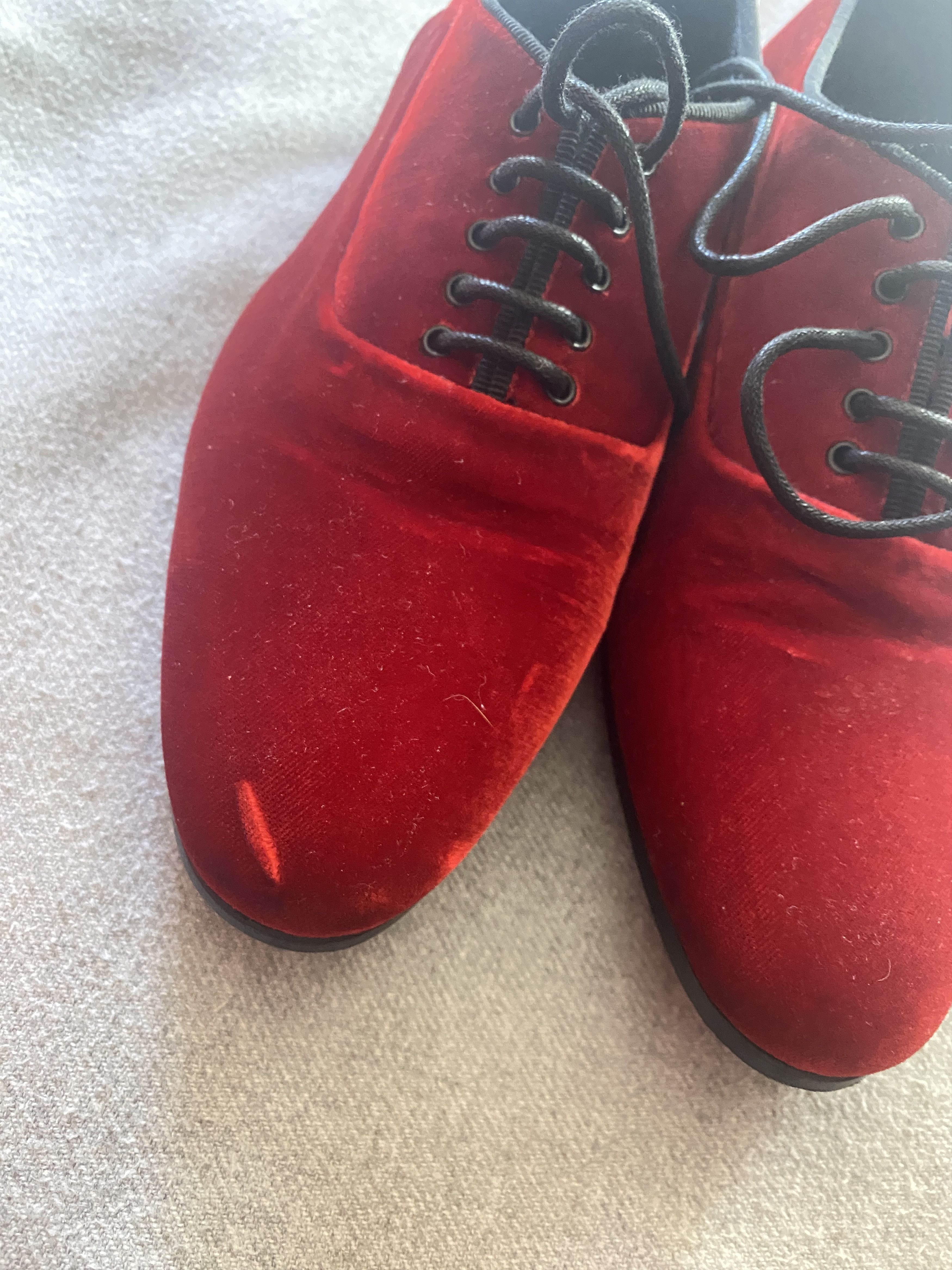 Saint Laurent Paris Red/Burgundy Velvet Lace-up Flats Size US 6.5 / IT 36.5 - 3 Thumbnail