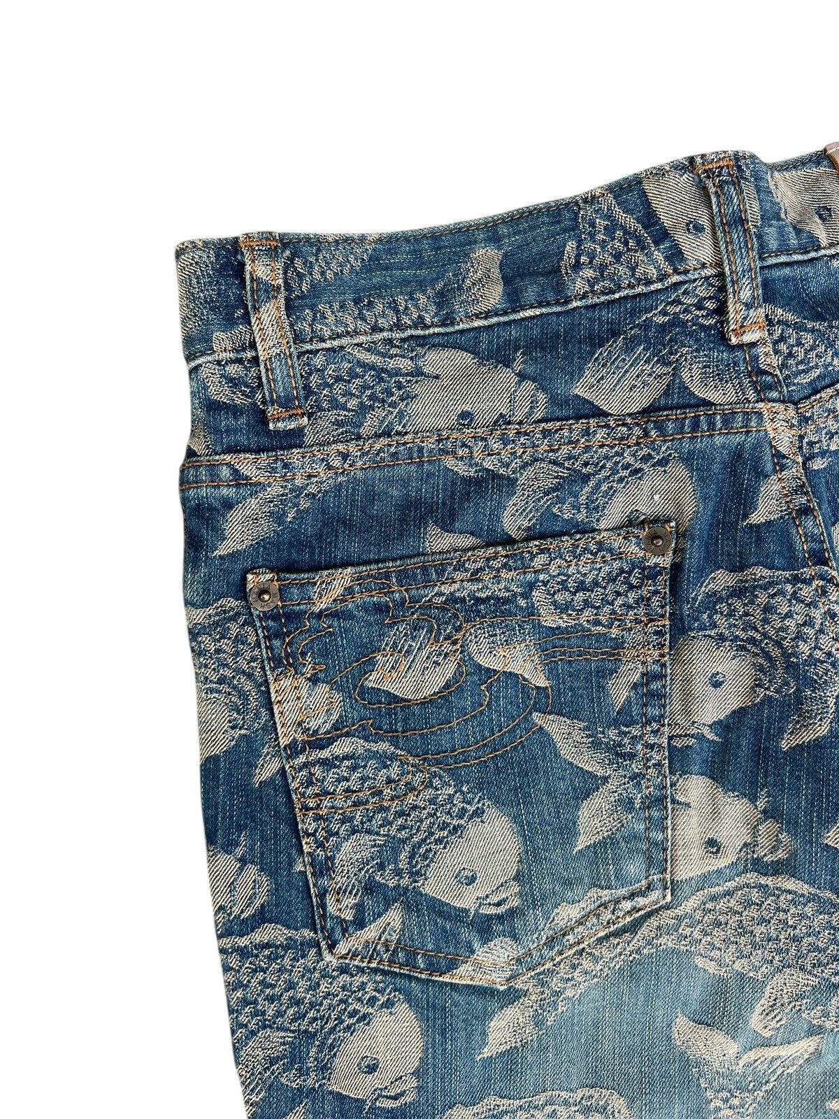 Karakuri Tamashii Mud Mash Mania Japan Embroidery Koi Fish Denim Flare Jeans Size US 29 - 14 Thumbnail