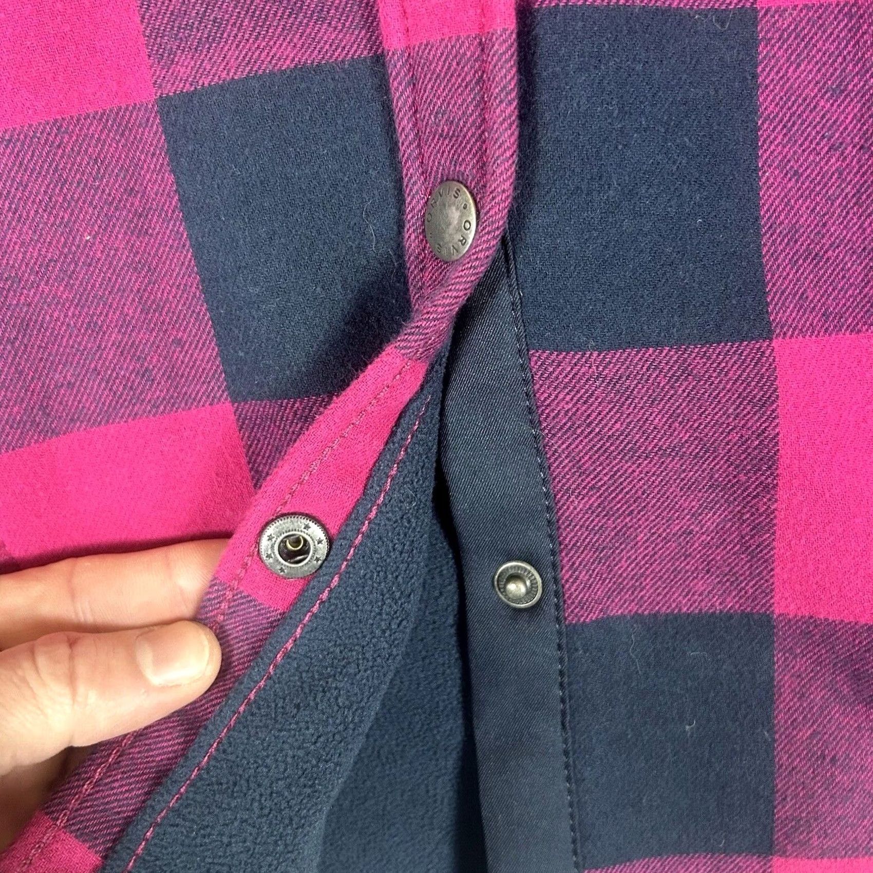 Orvis Orvis Womens Small Fuchsia Plaid Flannel Lined Snap Button Shacket Jacket Shirt Cap Size S / US 4 / IT 40 - 6 Thumbnail
