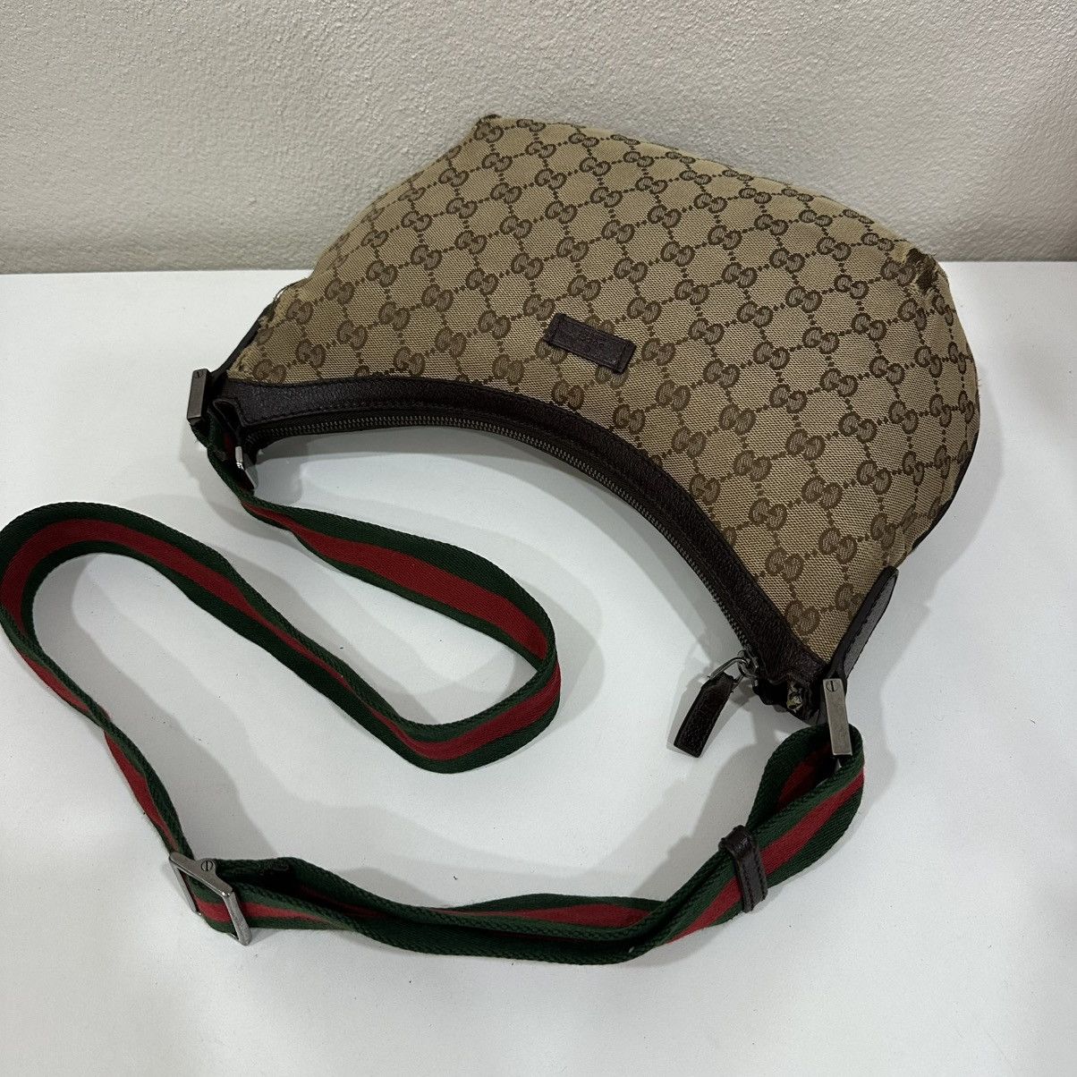 Gucci GUCCI GG MONOGRAM CANVAS WEB HALF MOON CROSSBODY BAG 16 Size ONE SIZE - 20 Thumbnail
