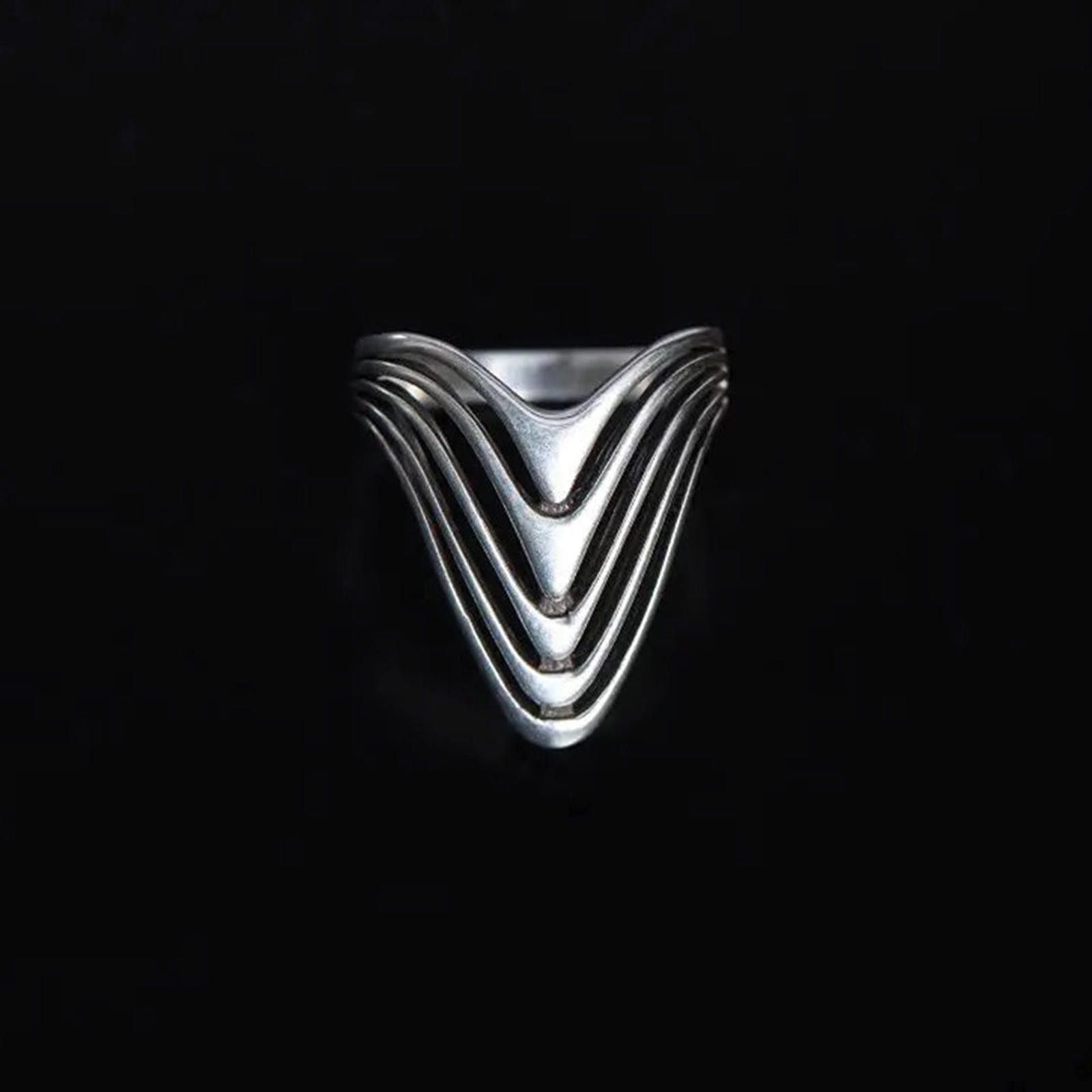 Jewelry Silver Geometric Chevron Statement Ring, Bold Silver Ring Size ONE SIZE - 5 Thumbnail