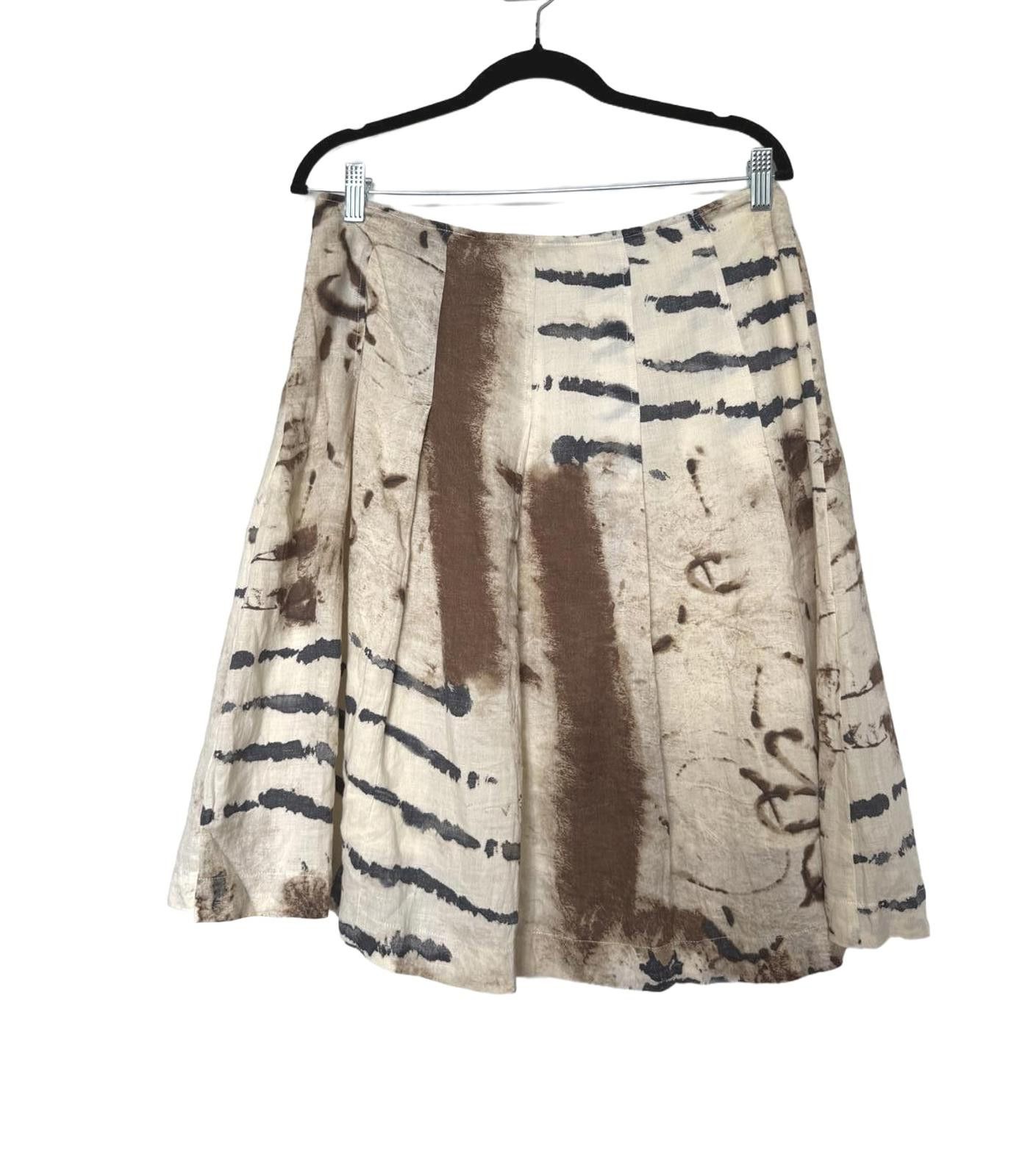 Designer Vintage Linen Boho Artsy Abstract Printed Skirt Size 36" / US 14 / IT 50 - 2 Thumbnail