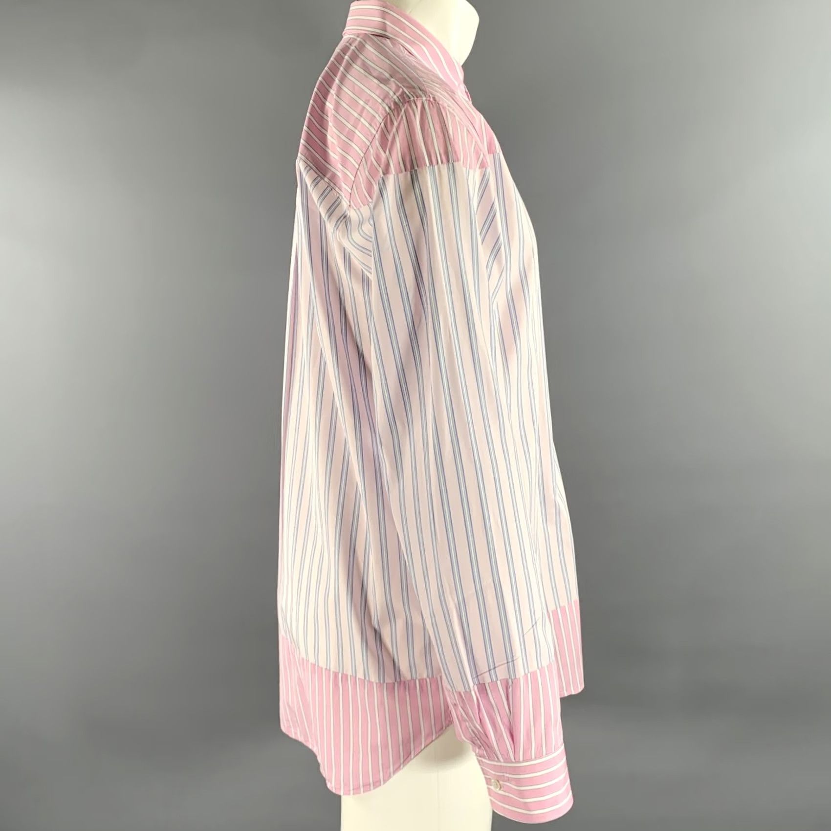 Comme des Garcons Girl COMME des GARCONS Shirt XL Pink Blue Stripe Cotton Long Sleeve Size US XL / EU 56 / 4 - 3 Thumbnail