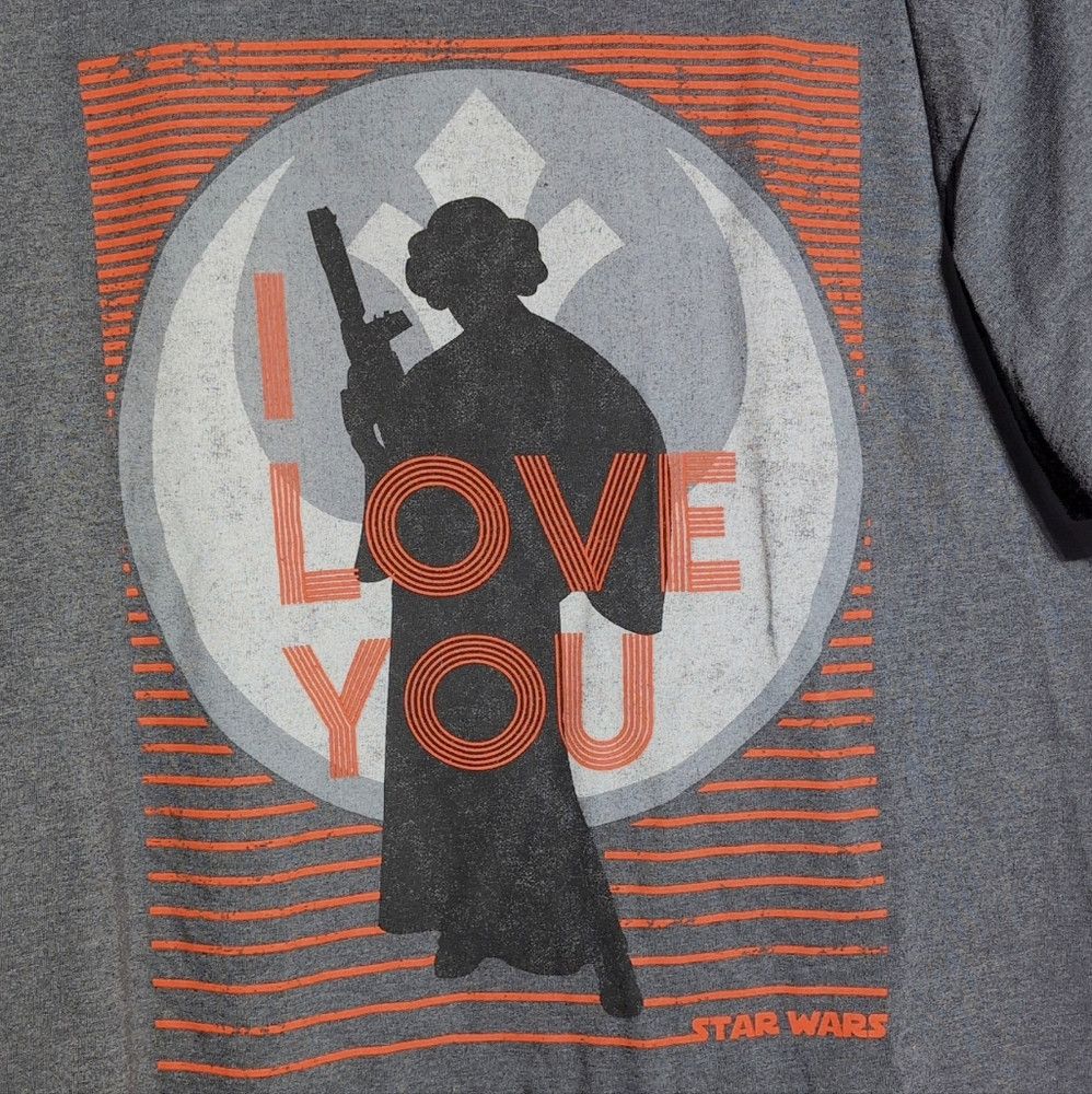 Disney Star Wars Princess Leia Gray Graphic T-Shirt XL "I Love You Size US XL / EU 56 / 4 - 5 Thumbnail
