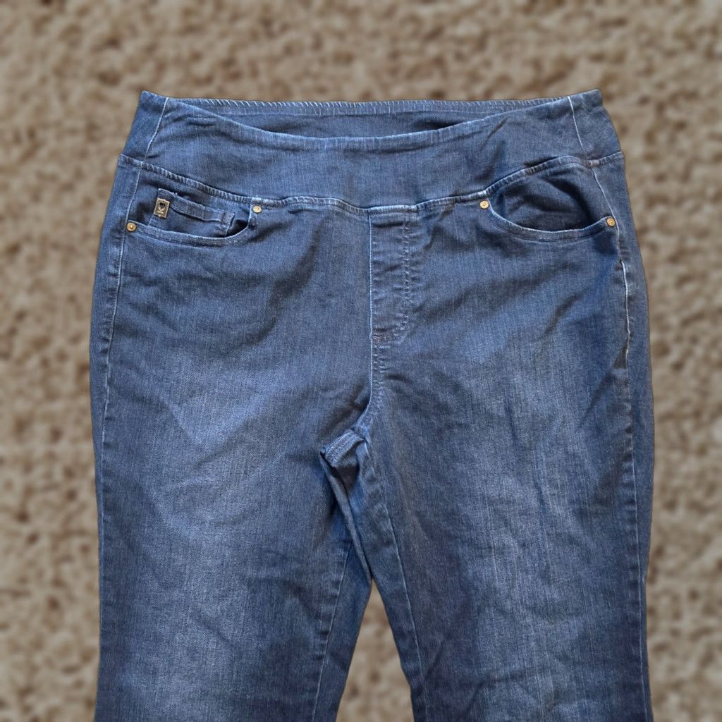 Vintage Belle Kim Gravel Jeans Womens Size 18 Blue Denim Flare Leopard Pull On Casual Size 40" / US 18 - 1 Thumbnail