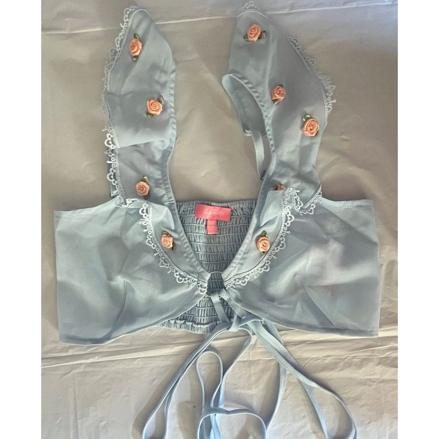 Dolls Kill Dolls Kill Sugar Thrillz Light Blue Ruffle Crop Top Size XXS Size ONE SIZE - 2 Thumbnail