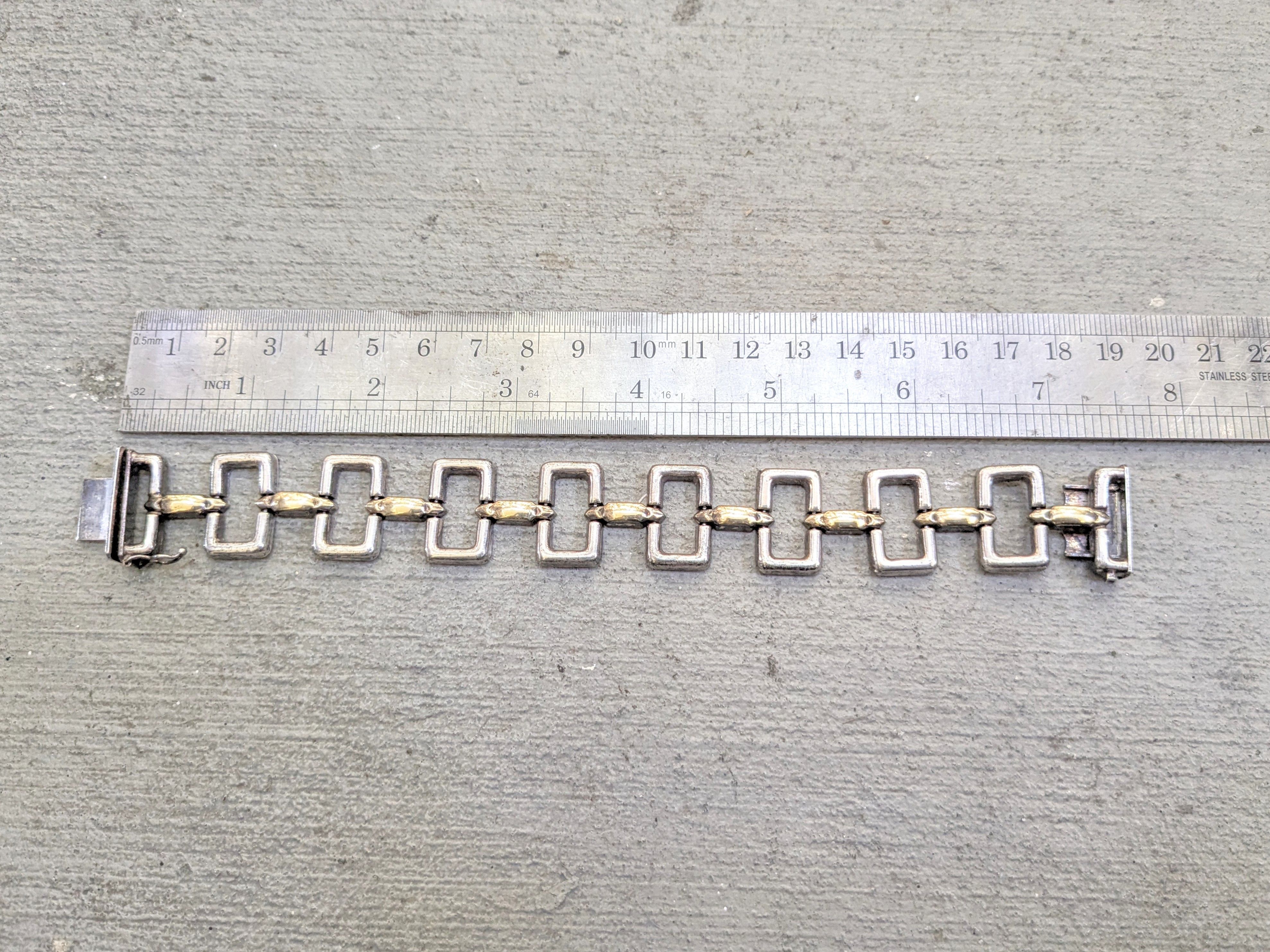 Vintage Vintage Sterling Silver Bracelet Rectangle Two Tone Italy Size ONE SIZE - 14 Thumbnail