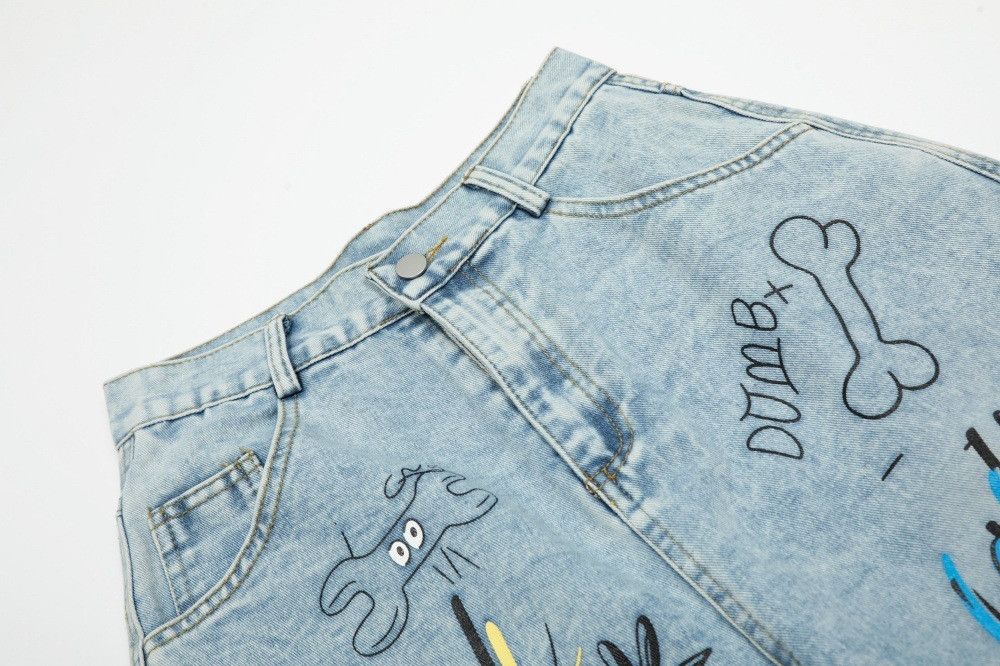 Vintage Men's punk distressed cartoon graffiti washed denim shorts Size US 32 / EU 48 - 3 Thumbnail