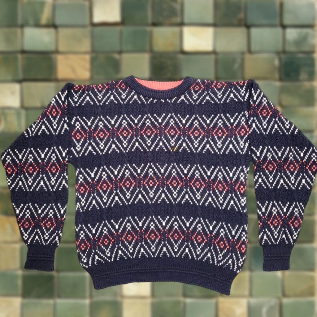 Jantzen VINTAGE Jantzen Sweater Mens L Blue Geometric Knit Grandpa Y2K 90s Made in USA Size US L / EU 52-54 / 3 - 1 Thumbnail