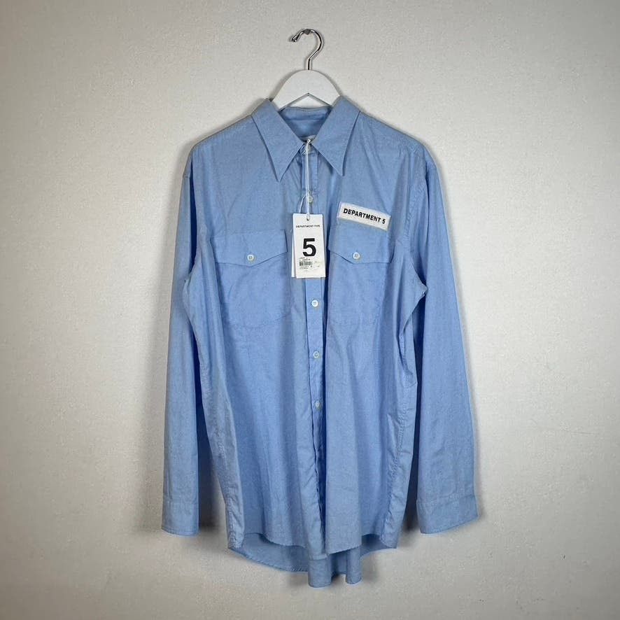 image of Department 5 Blue Button-Up Dress Shirt, Men's (Size Large)