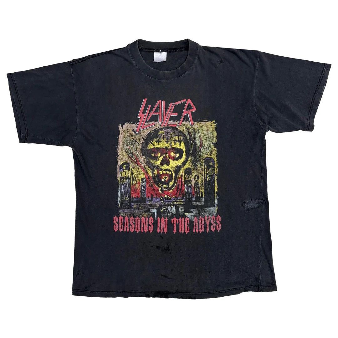 Band Tees Slayer 1990 90s Vintage Seasons Abyss Band Metal T-Shirt Size US XL / EU 56 / 4 - 1 Thumbnail