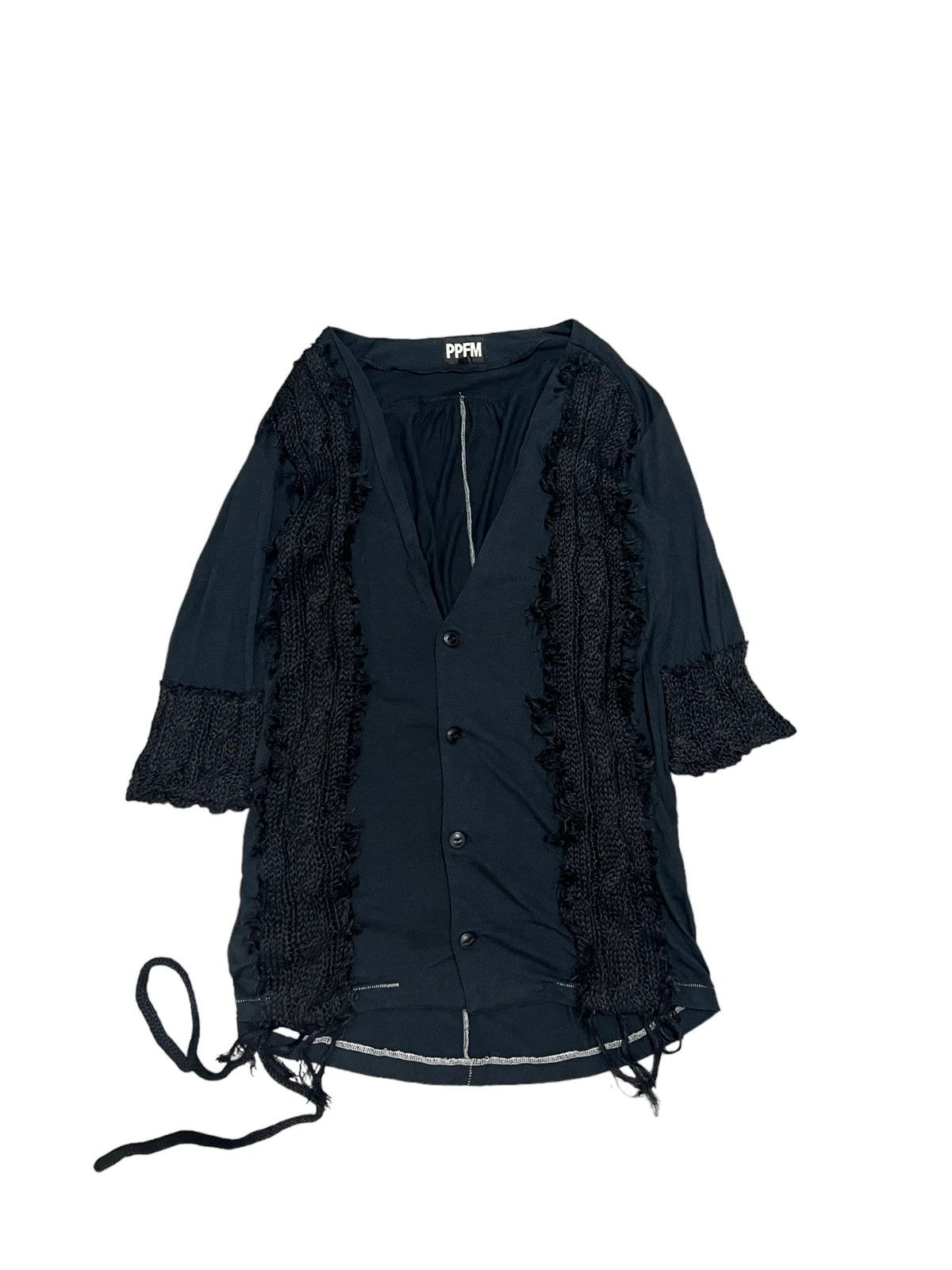 image of If Six Was Nine x Le Grande Bleu L G B 2012 Ppfm Tassel Hybrid Cable Knit Bondage Shirt in Black (S