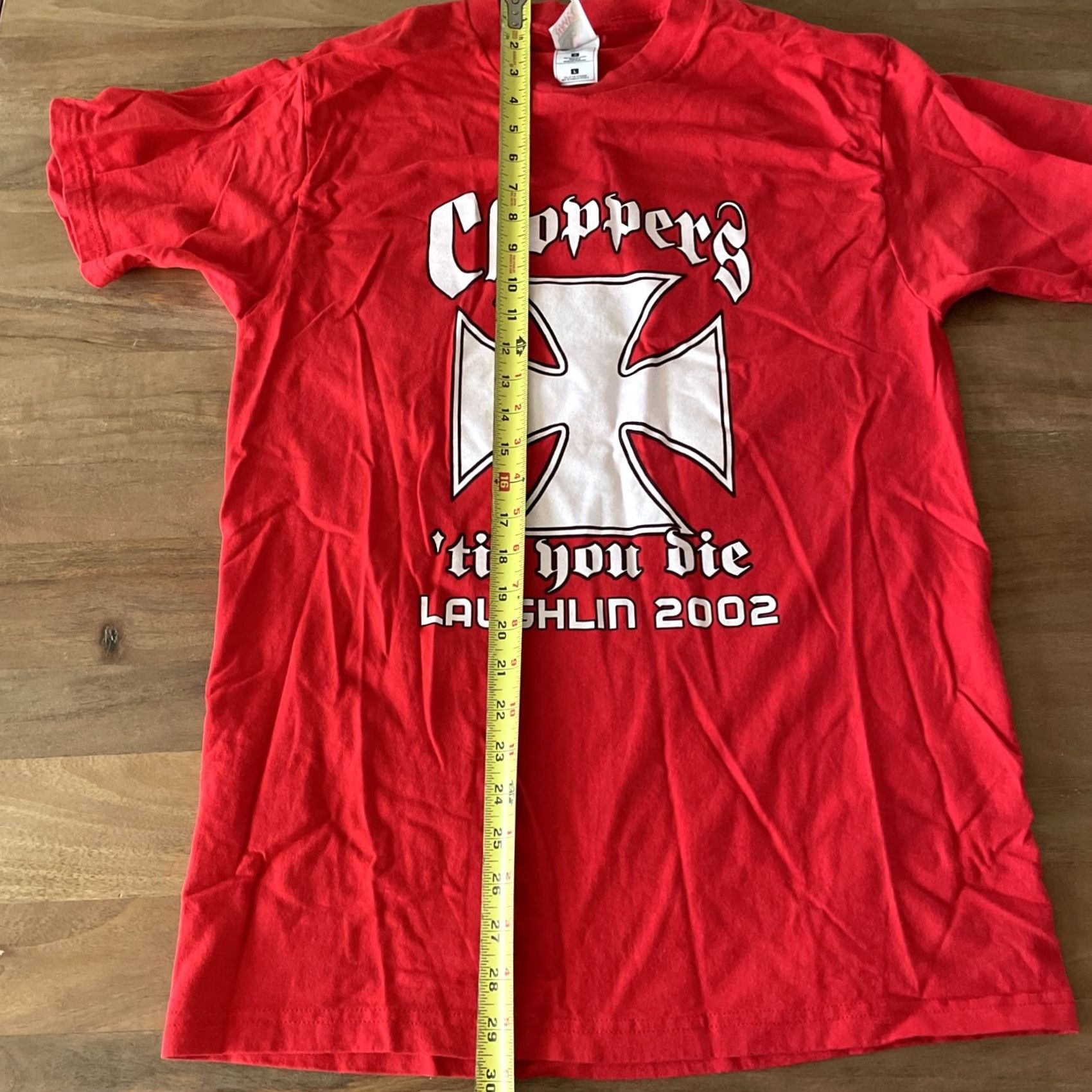 Fruit Of The Loom Vintage Y2K Choppers Till You Die Biker T Shirt Red Laughlin 2002 00's Men Large Size US L / EU 52-54 / 3 - 8 Thumbnail