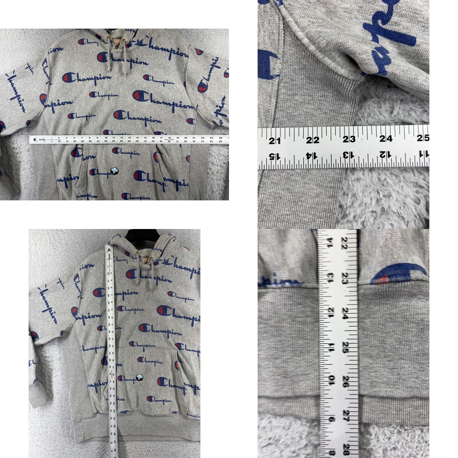 Champion Champion Hoodie Mens Large Gray All Over Print Pockets Zip Full Zip Cotton Polyester Jersey Logo __ Size US L / EU 52-54 / 3 - 8 Thumbnail