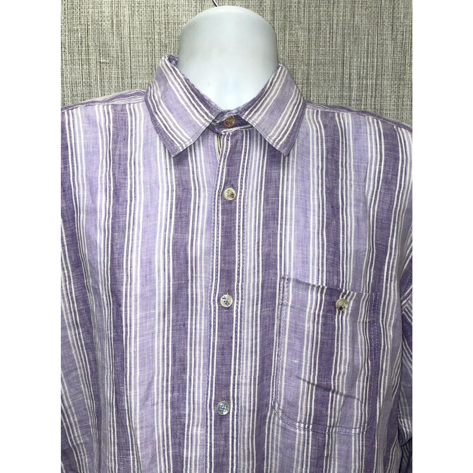 BUGATCHI Bugatchi Uomo Linen Button Down Shirt Mens Large Purple Long Sleeve Size US L / EU 52-54 / 3 - 2 Thumbnail
